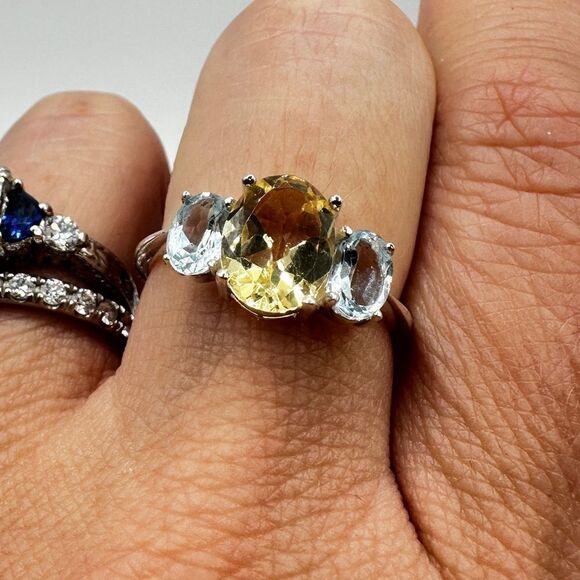 NWOT Light Citrine with accent Blue Topaz ring in sterling silver! - Picture 4 of 10